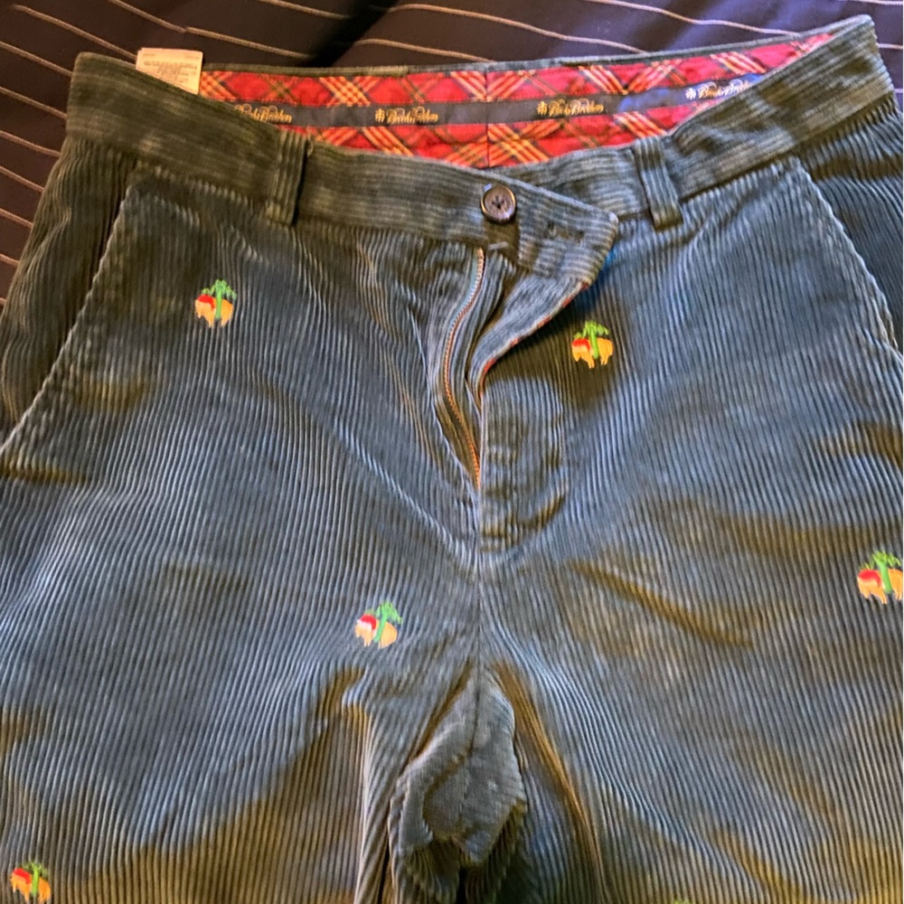 Brooks Brothers holiday embroidered pants - green corduroy